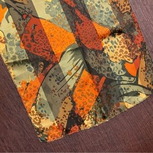 Orange Scarf 13x58 long Orange, Green, Yellow believe to be polyester preowned